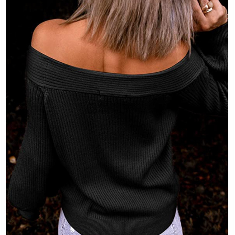 solid color off-shoulder long-sleeved Knitted Sweater nihaostyles wholesale clothing NSGYX84904