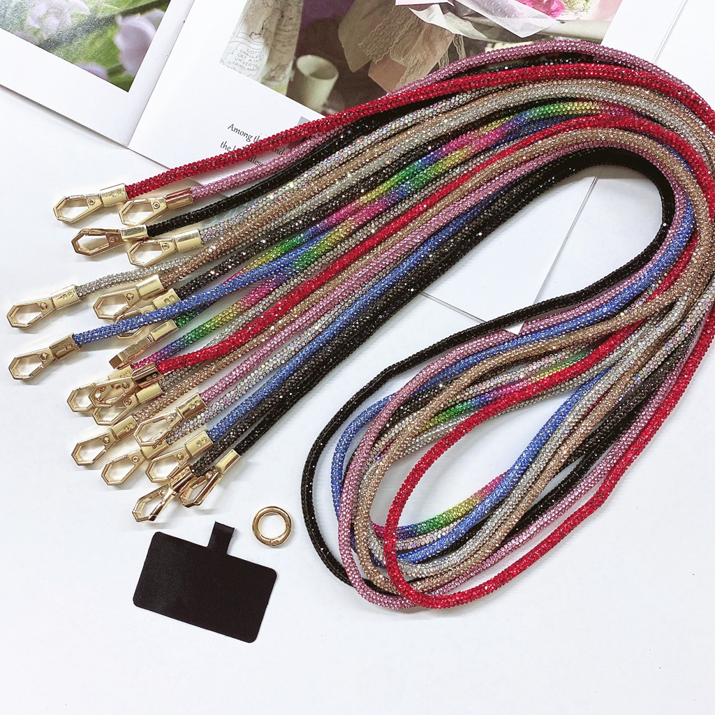 Rhinestone Hanging Chain Mobile Phone Hanging Rope Long Belt Card Pendant Girl's Luxury Full Diamond Hanging Decoration New Long Neck Hanging Certificate