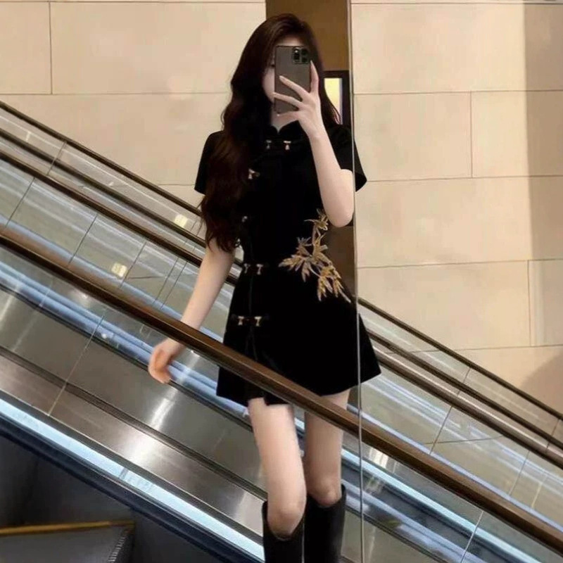 [in Stock] 2026 Summer New Jacquard Improved Cheongsam Elegant Shorts Dress Two-Piece Set with a High-End Feel