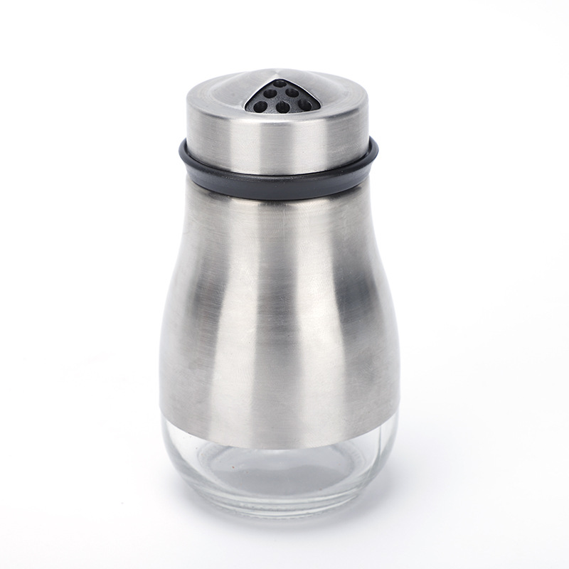 Botella de condimento de acero inoxidable al por mayor Botella de pimienta de sal Botella de pimienta giratoria Botella de condimento de vidrio de cocina multifuncional