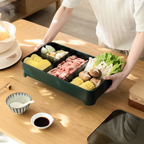 Kitchen partitioned side dish storage stacked dish preparation plate household hot pot multi-functional special dish plate drain tray