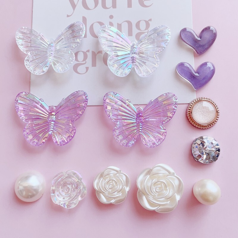 Cross-Border Hot Selling White Purple Butterfly Camellia DIY Shoe Flower Jewelry Accessories Croc Shoe Accessories Material Wholesale