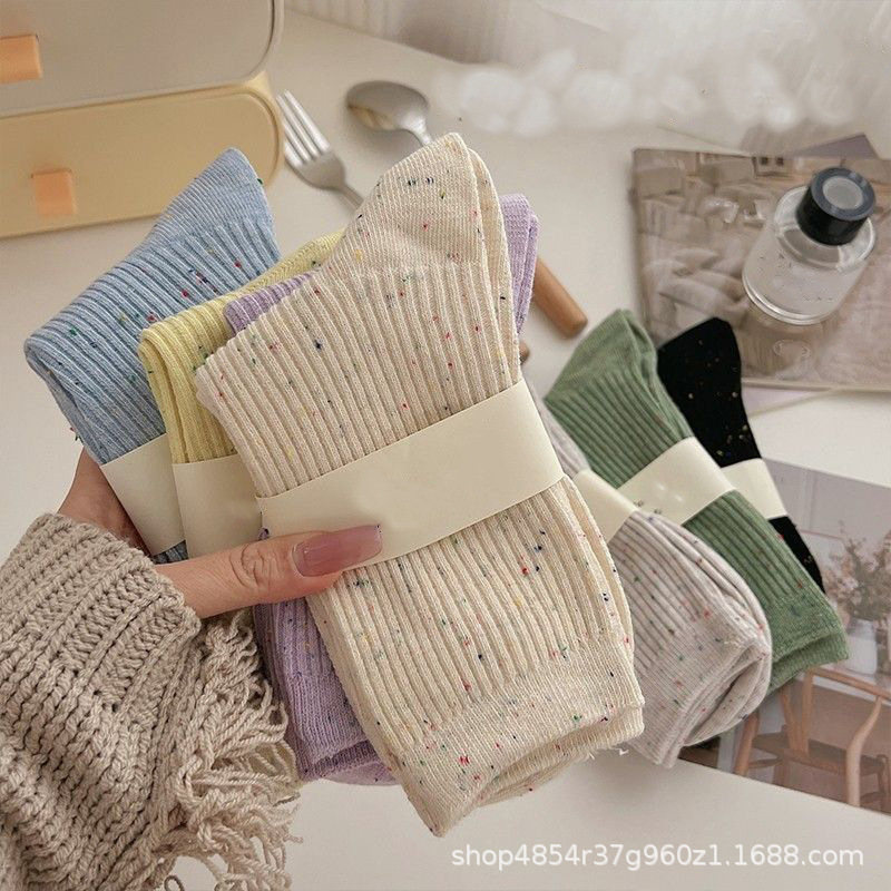 Socks women's mid-calf dot yarn candy color pile socks confinement socks ins style little red book Same style starry socks