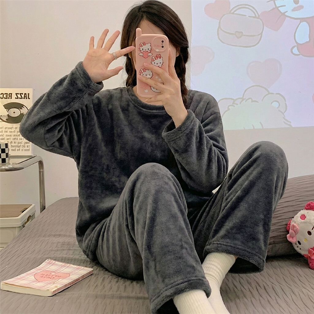 Pijama de mujer de franela y coralina, conjunto cálido y suave para otoño e invierno, moda femenina, venta directa de fábrica