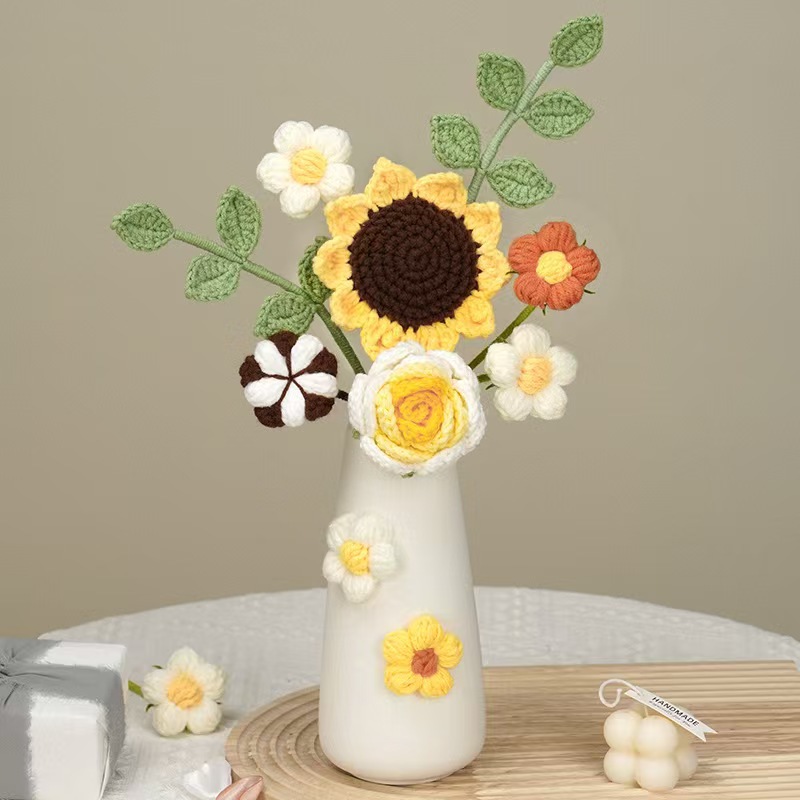 Amazon al por mayor buquete de lana hecha a mano trenzado imortalidad flor GeSan regalos de mano decoración simulación de San Valentín