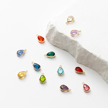厂家直销 铜包边水滴单孔吊坠镶水晶12生日石挂件diy耳饰品配件