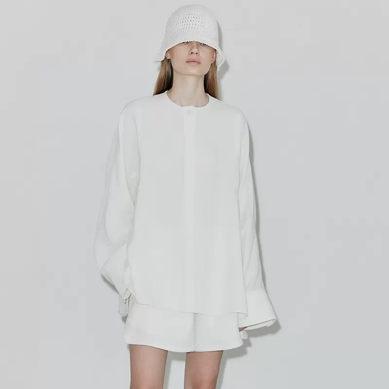 韩国LC圆领长袖衬衫简约风气质休闲宽松单排扣上衣外套女2023春夏