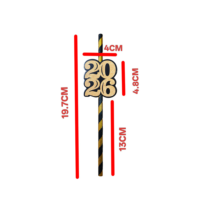 Cross-border 2026 tarjeta digital de oro negro paja de papel de fiesta desechable paja de postre cóctel paja