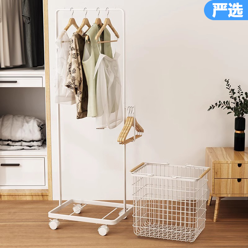 Household Bedroom Floor-Standing Clothes Rack, Mobile Simple Coat Rack, Room Entrance Pole-Type Clothes Hanging Storage Rack