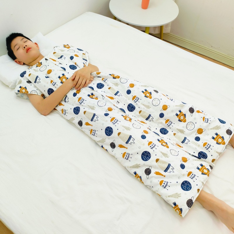 CUHK Children's Foot-exposed Cotton Vest-style Pure Cotton Sleeping Bag for Baby Students Spring, Summer, Autumn, Winter Sleeveless Belly Protecting Quilt