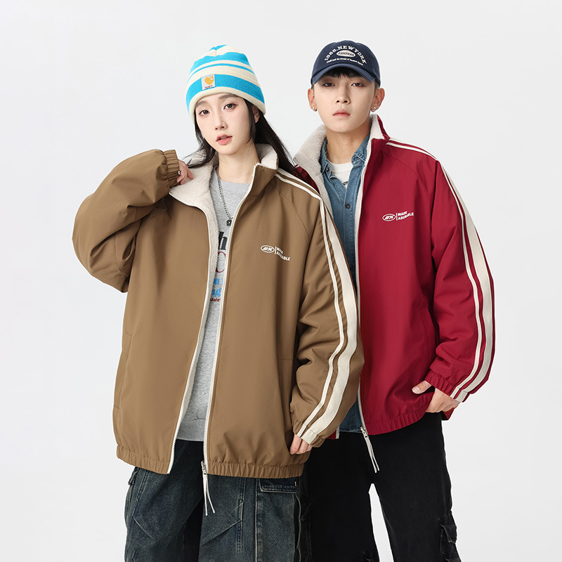 Men's Clothing jacket lamb fleece outdoor two sided wear jacket men's and women's jacket windproof waterproof mountaineering sports thickening_voghion.com