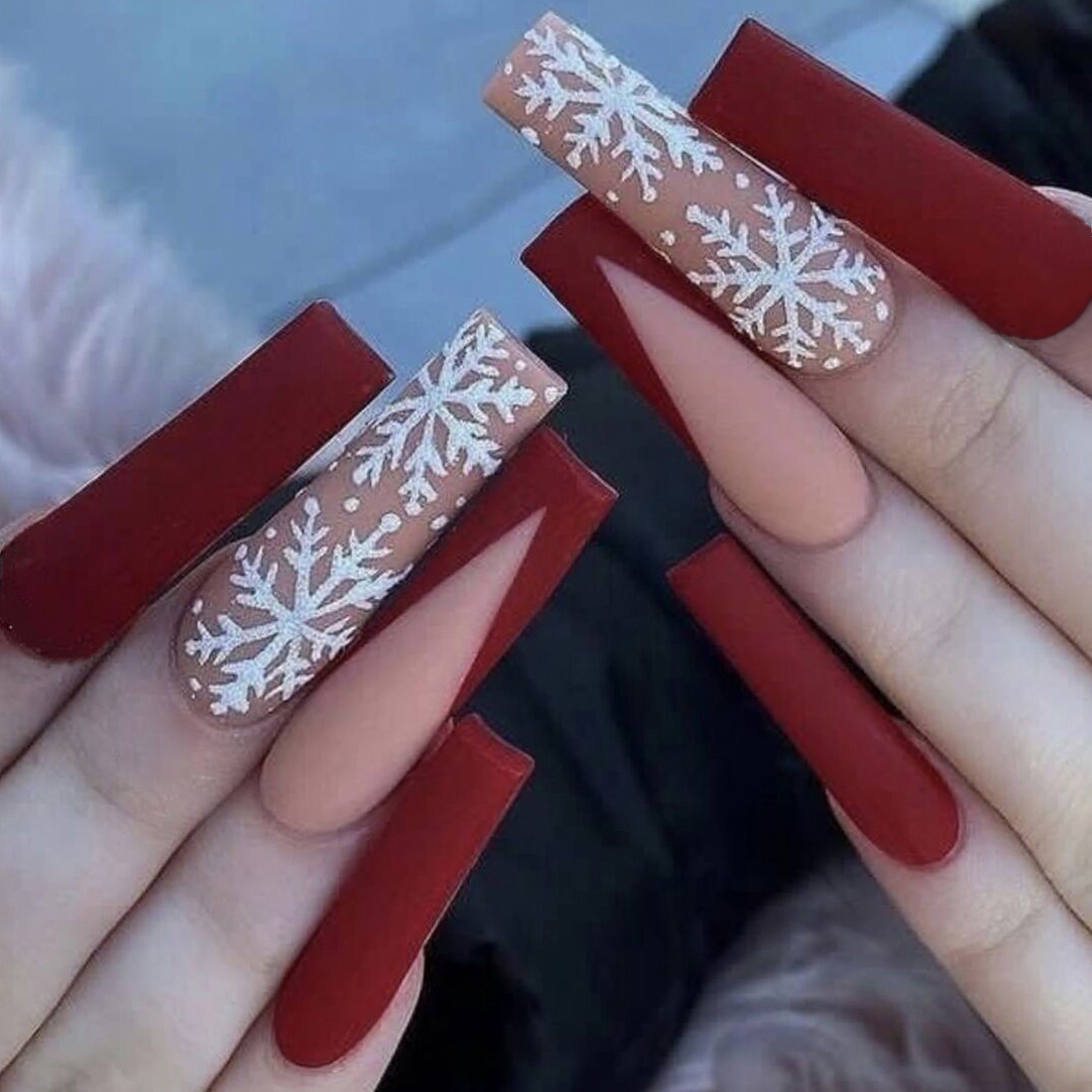 50g Weight press-on nails Nail Supplies 1 Set Quantity ABS Material Christmas Festival Snowflake Pattern Sweet Style Christmas Sweet Snowflake ABS Press-on Nails 1 Set 1