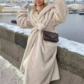 秋冬连帽仿皮草外套女长款品牌水貂绒皮草大衣柔软环保皮草外套