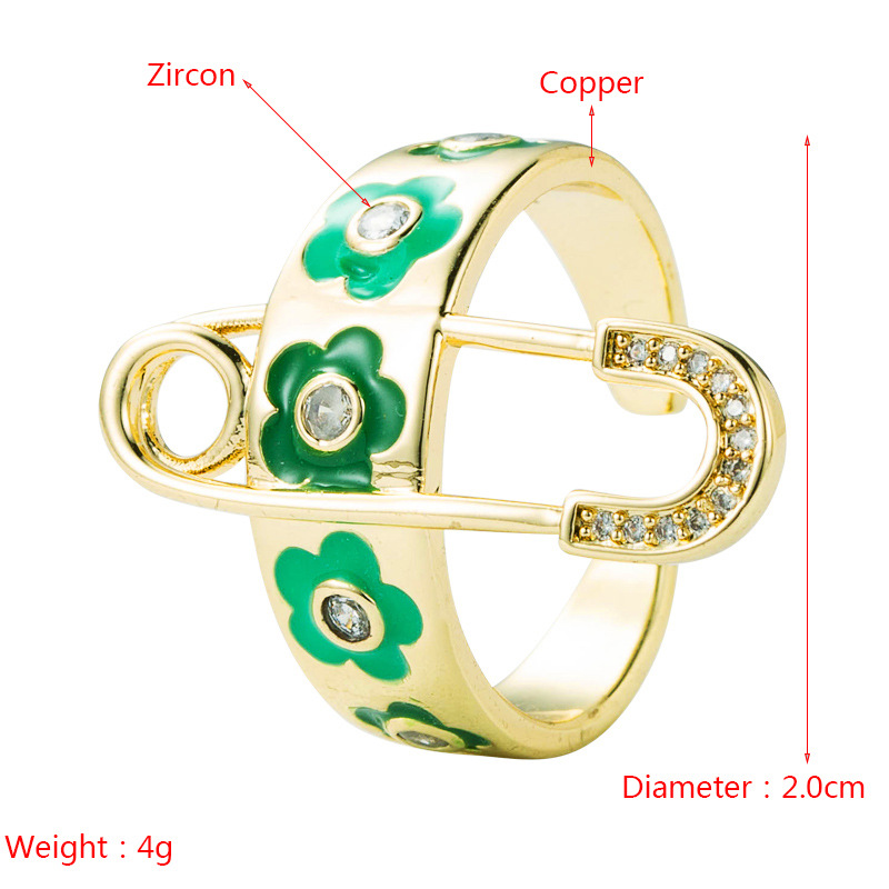 Fashion Brooch Flower Dripping Oil Copper Gold-plated Micro-inlaid Zircon Ring display picture 1