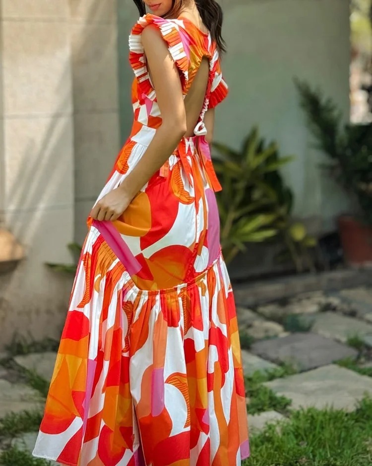 Women's Swing Dress Vacation V Neck Printing Sleeveless Printing Maxi Long Dress Holiday Beach display picture 2