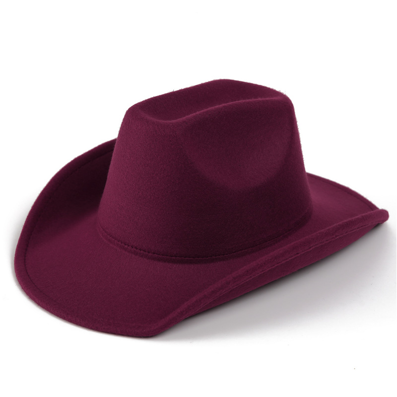 Plain Brim Wool Felt Hat European and American Punk Style Wide-Brimmed Hat Unisex Riding Hat Western Cowboy Rolled Brim Hat