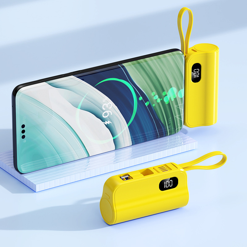 クロスボーダーミニパワーバンク 5000 mAh コンパクトでポータブル、カスタマイズされたロゴが付いているケーブルモバイル電源テールプラグが付属しています|undefined