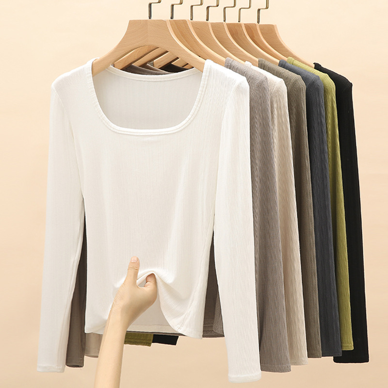 H235 Strictly Selected New Large U-Neck T-Shirt Women's Base Shirt T-shirt Long Sleeve Top with Slim Fit Women's Spring Explosion