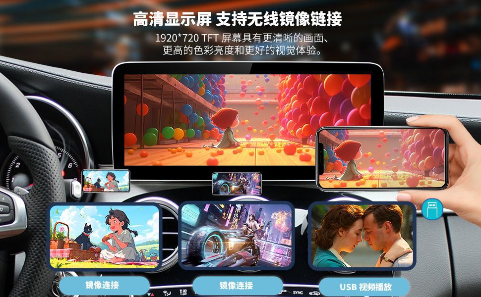 Applicable to Mercedes-Benz ABCE GLA/CLA/GLK/GLC Wireless CarPlay/HiCar/auto Central Control Large Screen