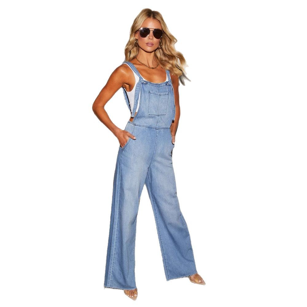 Estilo caliente europeo y americano transfronterizo, moda de verano, nueva tendencia, bolsillos laterales sueltos para mujer, mono de mezclilla para mujer