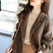 原单意大利女装余单外单出口西装领格子毛呢外套大衣