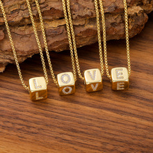 跨境9mm微镶锆石金色26个英文字母大孔骰子项链吊坠DIY手链配珠