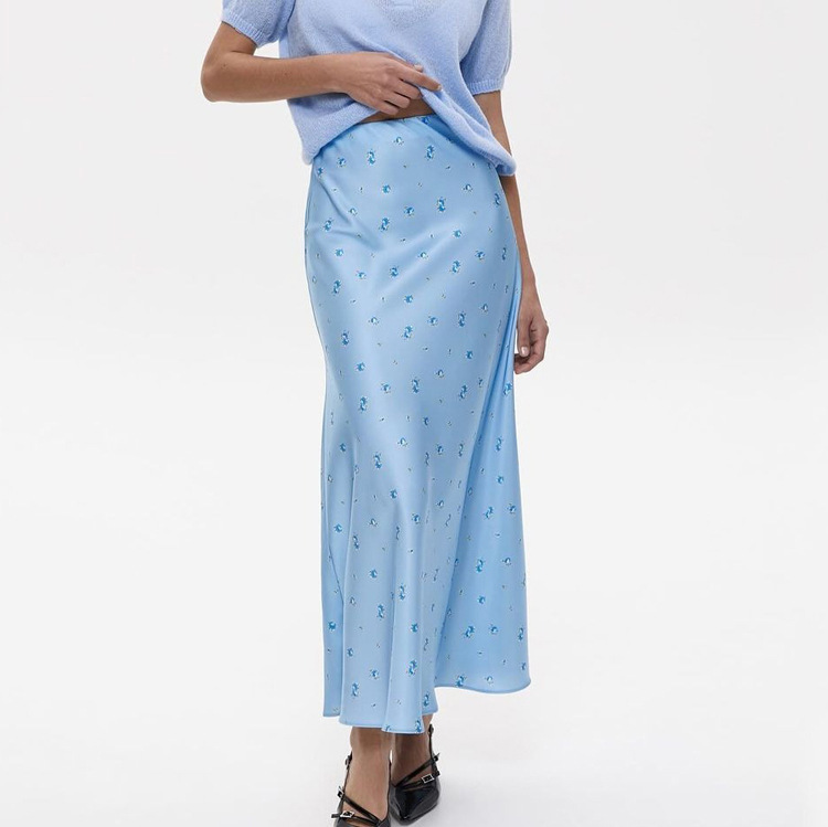 2025 New Fashion Women's Satin Dipping Printed Skirt Temperament Tight Waist Hip Half-length Skirt Cross-border
