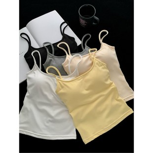 25 New Camisole Girl's Inner Wear Outer Wear Virtue Pull One-piece with Chest Pad Solid Color Slim-fit Slimming Top for Women
