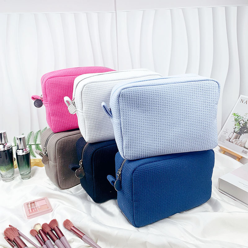 Cross-border New Waffle Cosmetic Bag Large Capacity Portable Storage Bag Simple Solid Color Wash Bag Women's Clutch Bag Cross-border New Waffle Cosmetic Bag Large Capacity Portable Storage Bag Simple Solid Color Wash Bag Women's Clutch Bag
