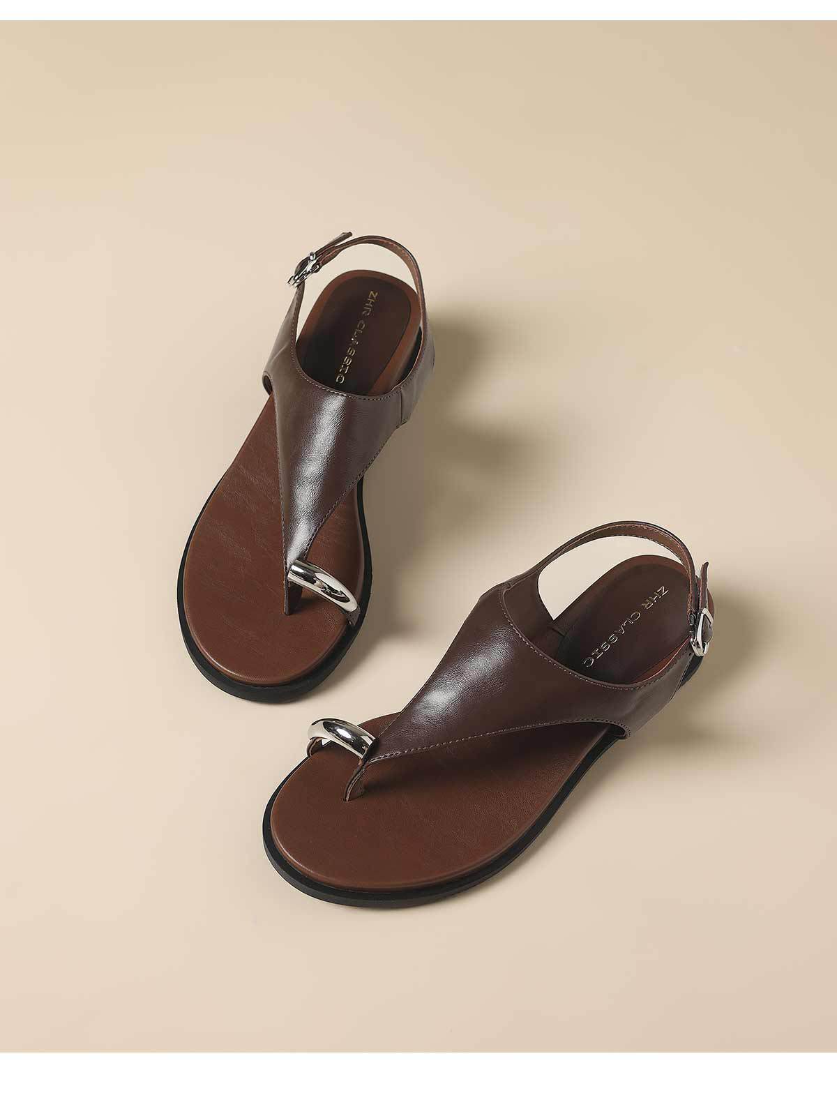 Sandal xỏ ngón nữ kiểu Pháp cổ điển phong cách La Mã đi biển — Q85 Màu be chi tiết 23