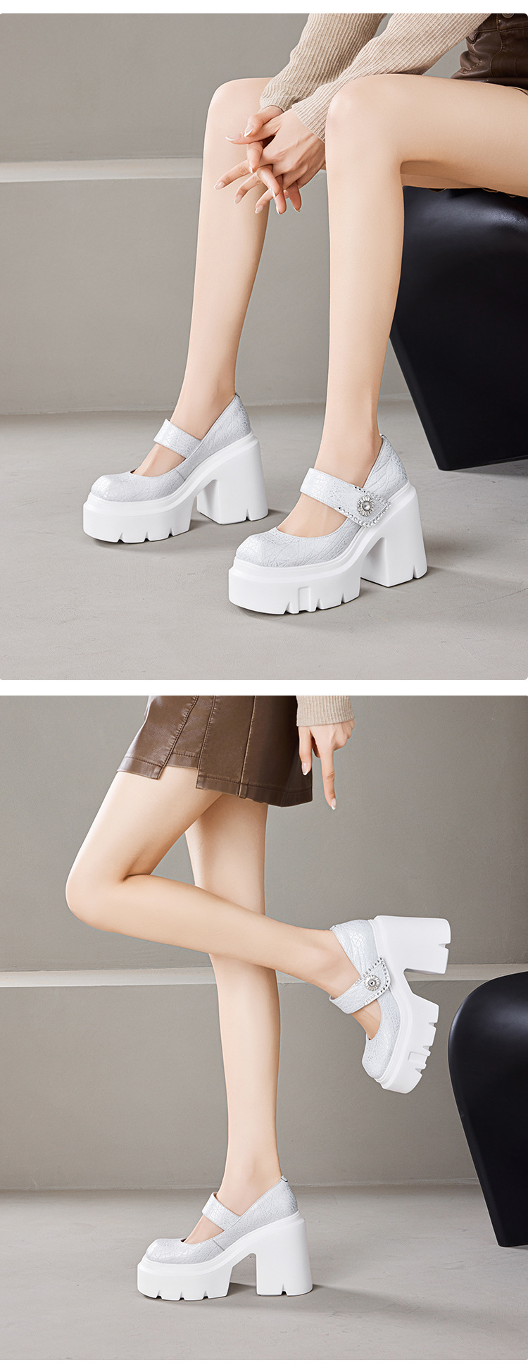 Giày Mary Jane nữ da thật gót cao 12 cm đế dày phong cách Pháp — màu đen chi tiết 6