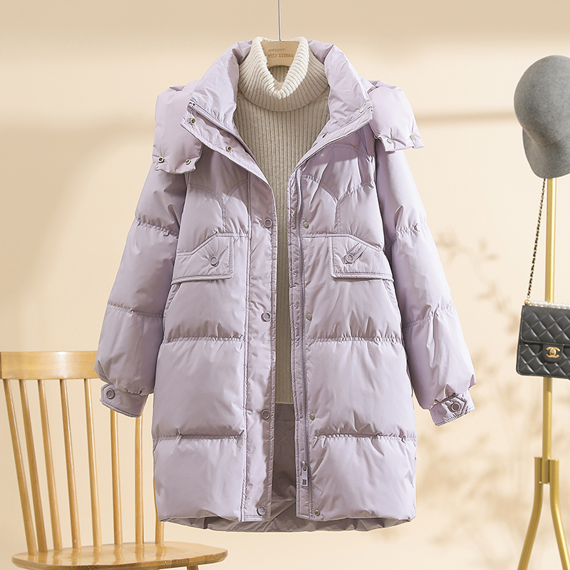 Brand Same Style White Goose down Jacket for Women, Mid-Length, 2025 New Korean Version, Detachable Hood, Thickened and Warm Coat