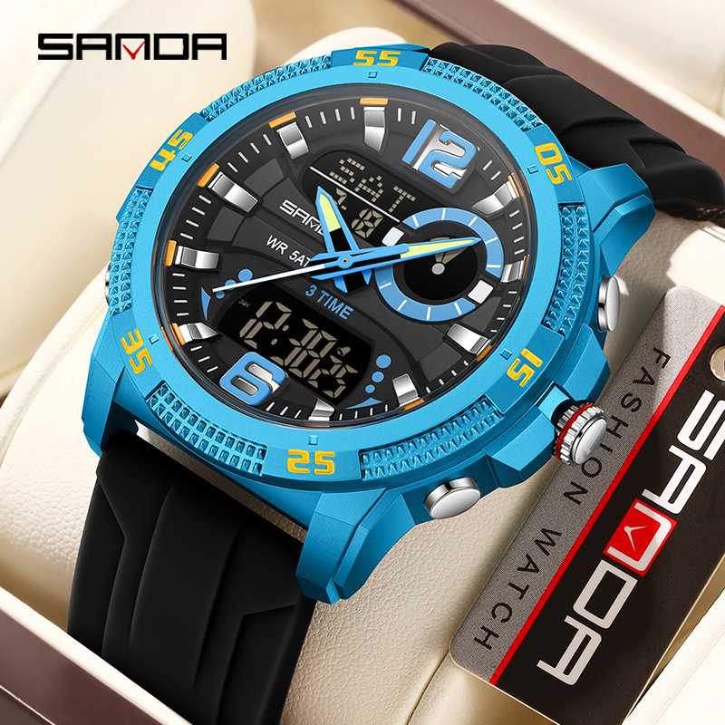 Sanda SANDA Reloj deportivo Reloj electrónico luminoso multifuncional de doble pantalla Reloj despertador Moda Reloj para estudiantes masculinos y femeninos 3372