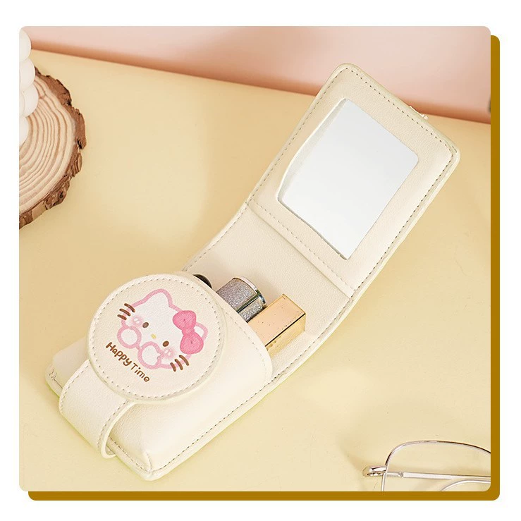 Зеркальце для помады в чехле Hello Kitty, портативная косметичка 10 × 7,5 см