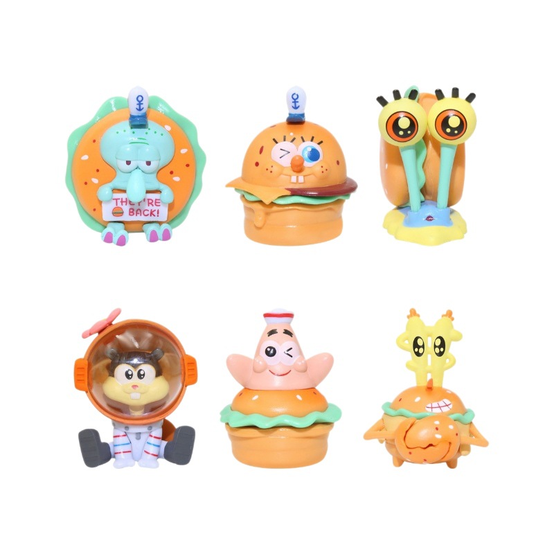 SpongeBob SquarePants Blind Box 6 modelos de la serie de hamburguesas Pai Daxing Octopus Brother Handshaped Fashion Play Car Desktop Regalo