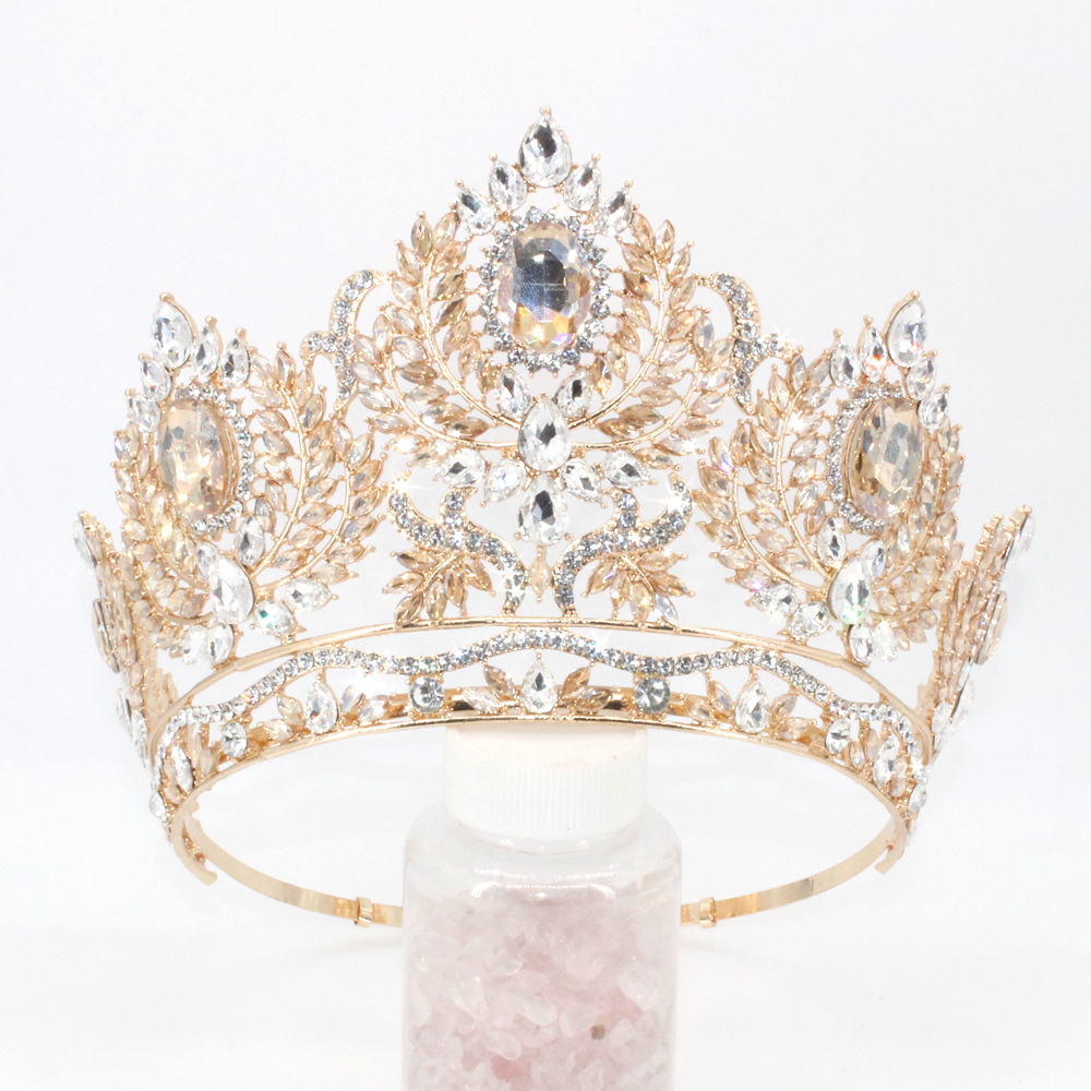 Europeo y americano de gran tamaño nupcial corona accesorios para el cabello corona barroca reina pasarela corona de gama alta corona completa