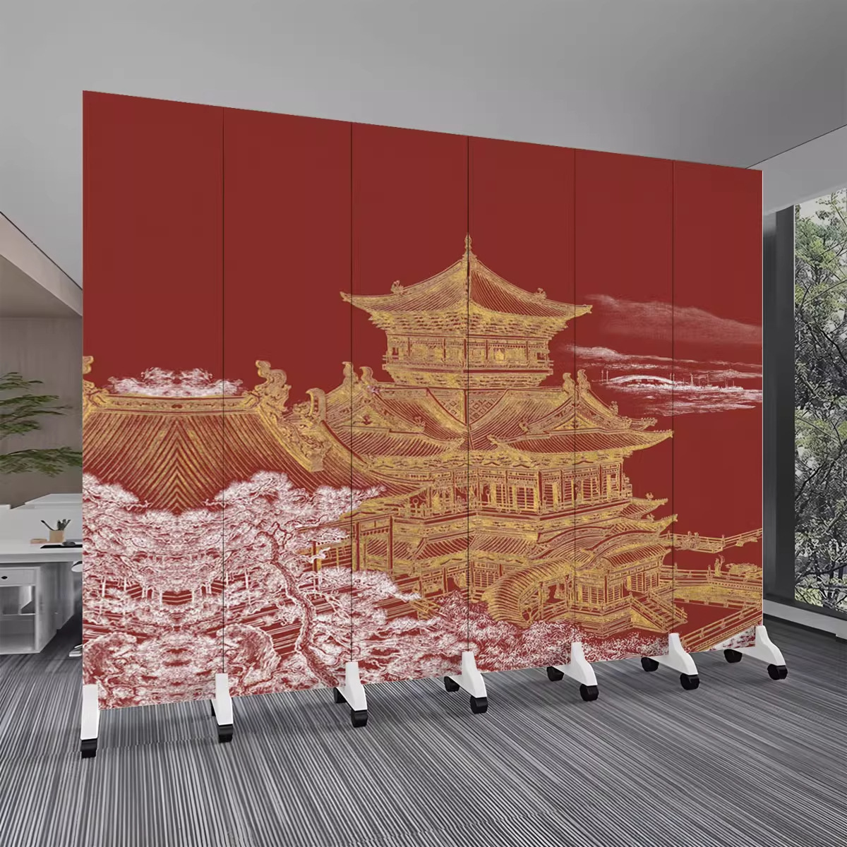 新中式屏风隔断客厅直播背景酒店餐厅饭店公司办公折叠隔断屏风