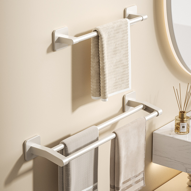 White bathroom towel rack magic sticker self-adhesive toilet towel storage rack punch-free single and double bar towel bar
