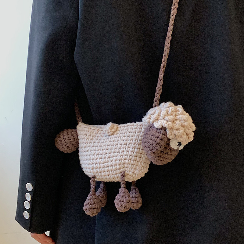 国境を越えた子供用バッグ、新作のかわいい羊のぬいぐるみバッグ、女の子用の毛糸編みバッグ、アクセサリー、斜め掛けバッグ、外国貿易|undefined
