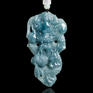 Natural A-Grade Jadeite Blue Water Three-Dimensional Domineering Dragon Pendant with Zodiac Dragon Design, Ice Jade Pendant for Men and Women