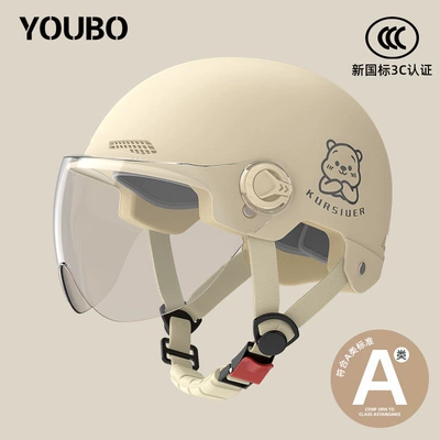 National Standard Summer 3C Certified Electric Motorcycle Helmet, New Women's Electric Scooter Dual-Mirror Safety Helmet, Unisex for All Seasons (Motosiklet dəbilqələri) - one-size-fits-all-new-national-standard-3c-khaki-free-anti-fog-short-lenses-reflective-stripe-decal-bear