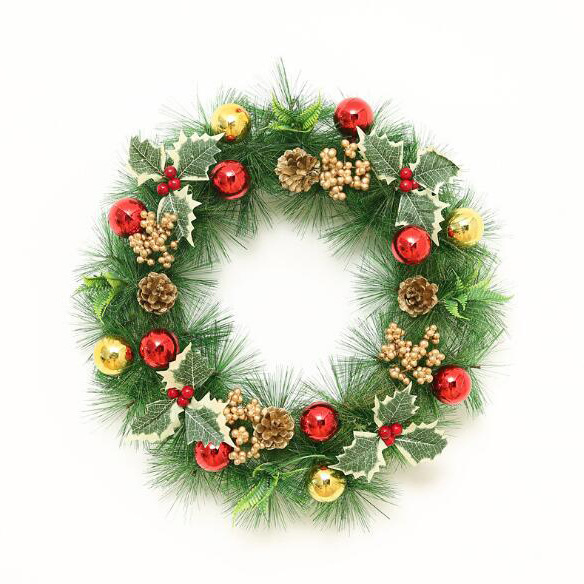 Corona navideña de 40/50/60 cm, decoraciones artificiales para colgar en ventanas y puertas, decoración para escenas navideñas, lazo de tela, árbol de Navidad, conos de pino