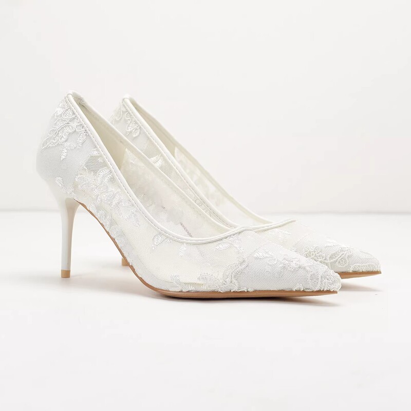 Original American Export White Lace Embroidered Mesh Pointed Toe Shallow Mouth Stiletto High Heel Wedding Photo Shoot Shoes for Women Original American Export White Lace Embroidered Mesh Pointed Toe Shallow Mouth Stiletto High Heel Wedding Photo Shoot Shoes for Women