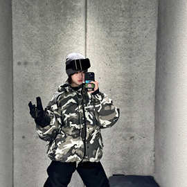 正确版原标BL家24SS迷彩滑雪服连帽棉衣夹克外套冲锋衣男女同款