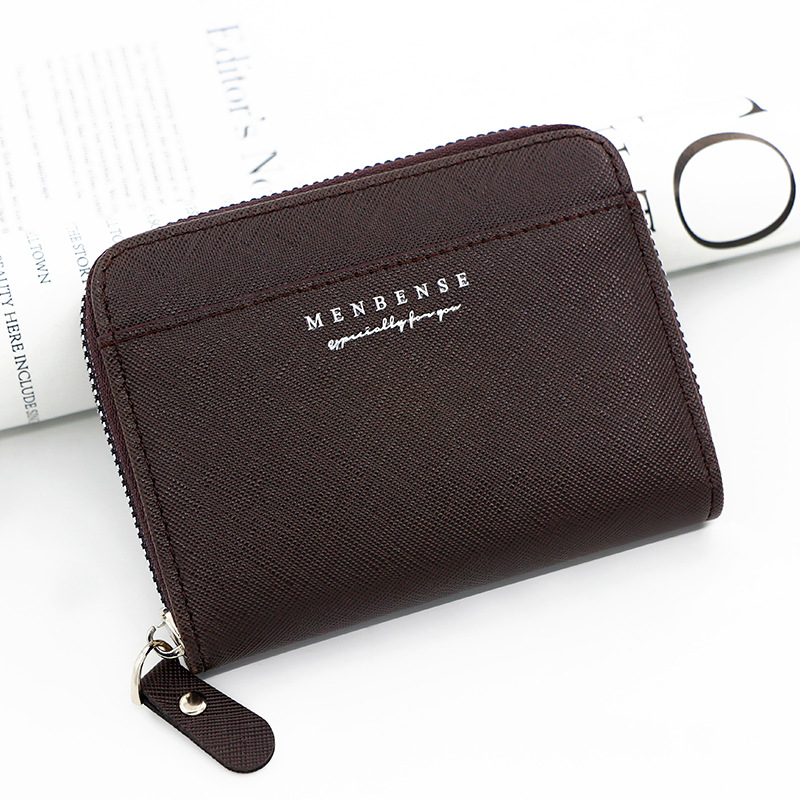 Hombres de la moda de cremallera corta cartera de embrague de negocios de la vendimia monedero bolsa de identificación de color sólido carta cartera