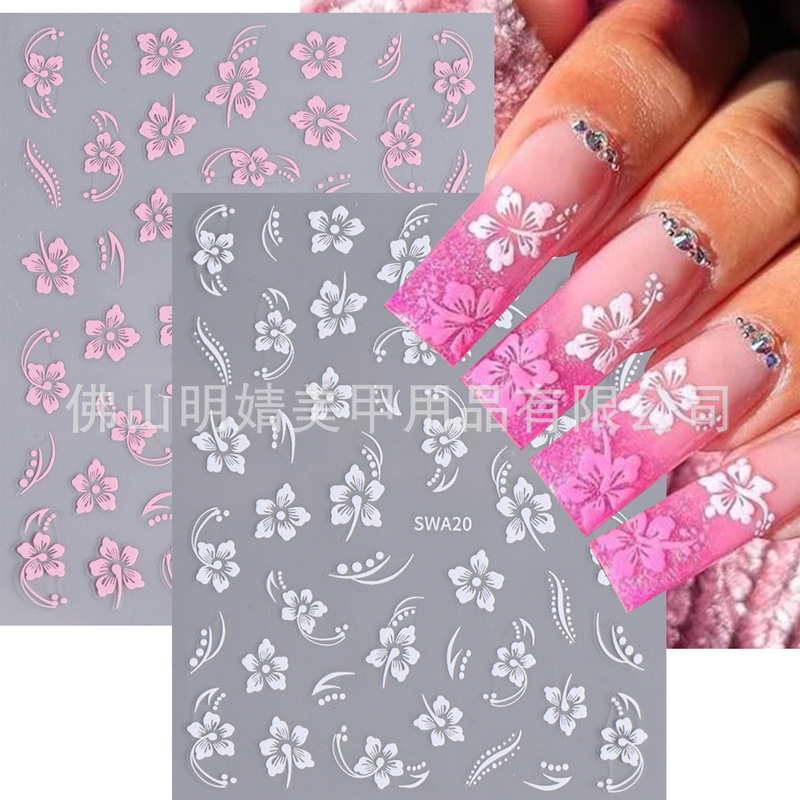 Cross-border hot nail stickers wholesale 3D glue national wind hibiscus cherry blossom small fresh girl nail stickers