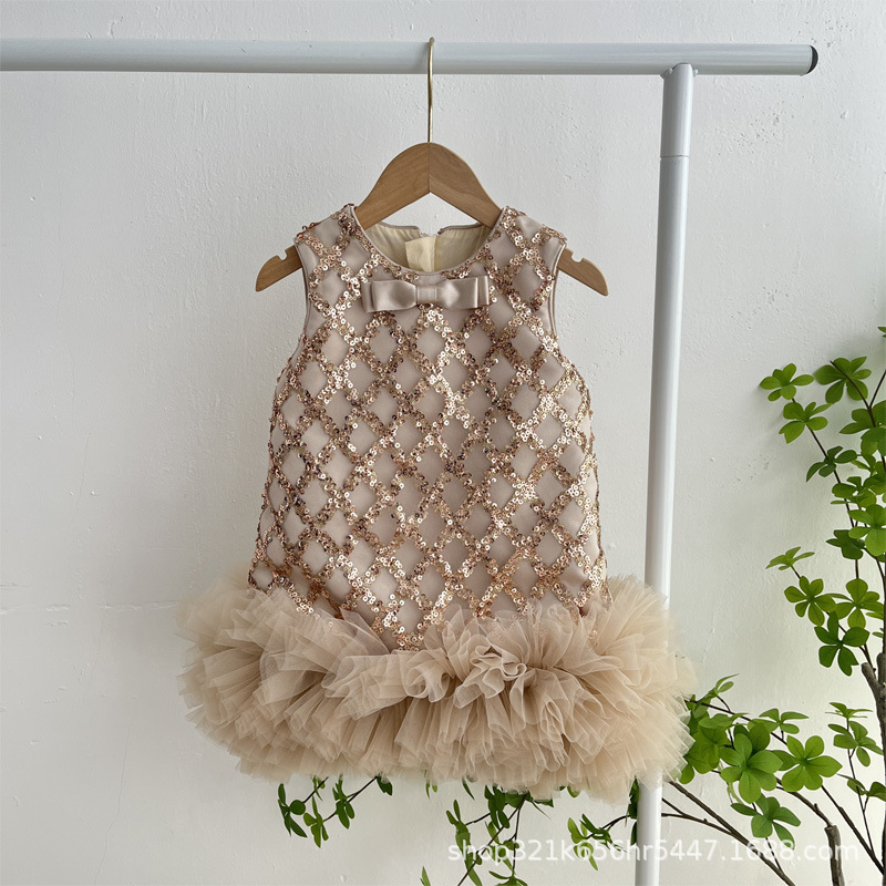 Vestido rojo navideño para niñas, vestido sin mangas, vestido de lentejuelas para niñas pequeñas, vestido de actuación, vestido de princesa, estilo princesa