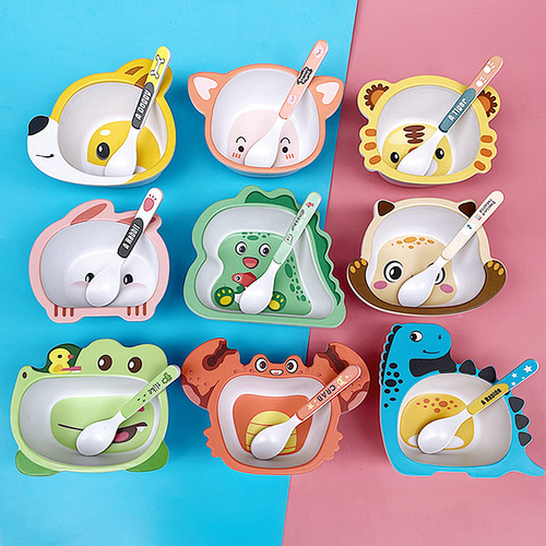 Cute Cartoon Bamboo Fiber Children's Bowl Set Household Baby Eating Baby Food Bowl Spoon Set Children's Tableware Set