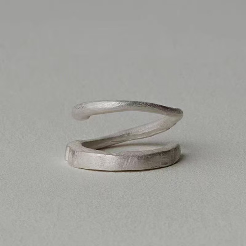Dong Jie S925 Silver Plated Gradient Double Ring, Niche Design, Handmade Frosted Texture, Twisted Double-Layer Ring