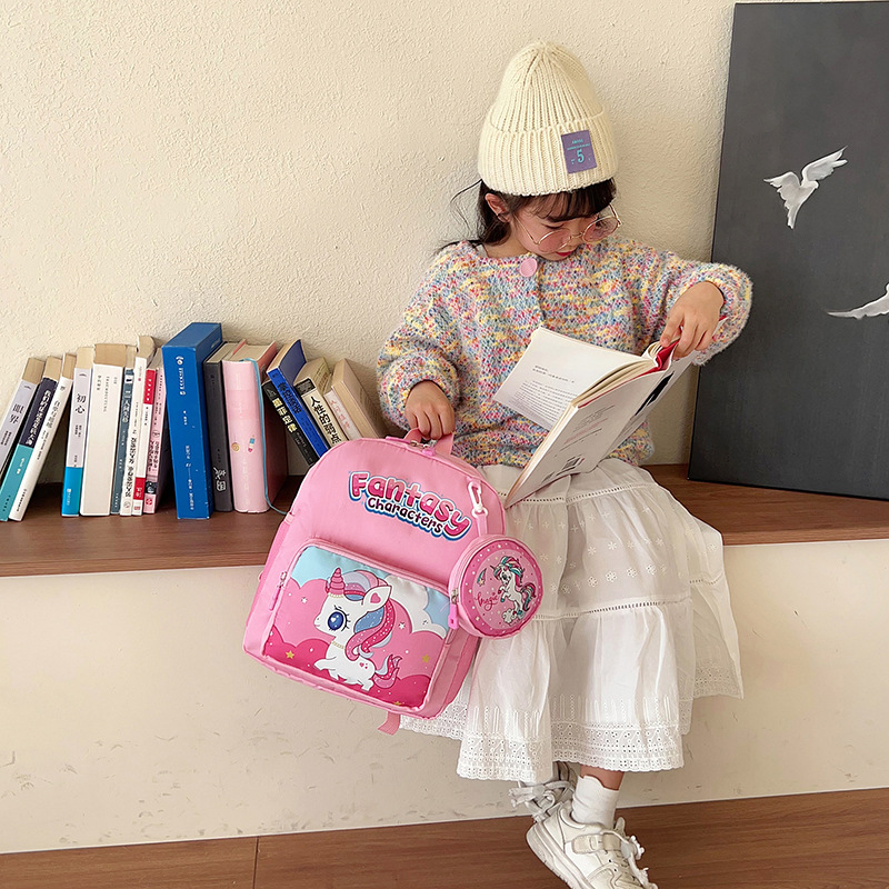 2024 Comercio exterior nuevo equipo Wangwang mochila de dibujos animados de impresión niños y niñas de reducción de carga mochila de clase grande mochila de primer grado